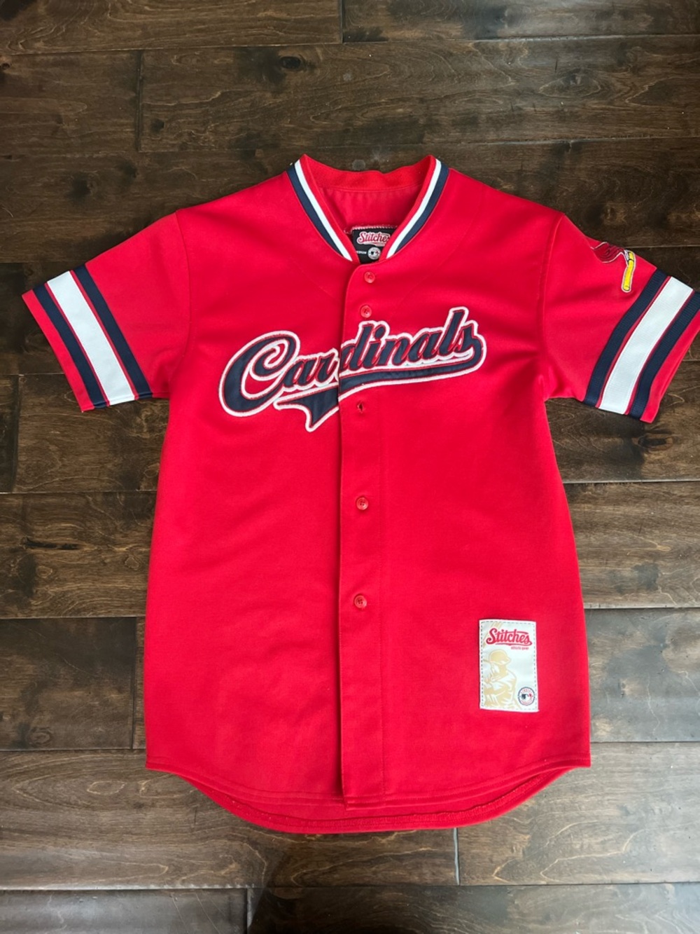 Stitches Red Athletic Baseball Jersey with Script Logo